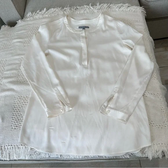 CLASSIQUES ENTIER Ivory Silk Long Sleeve Blouse Popover Tunic Top Cream … - Picture 12 of 13